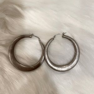 Genuine Silver Round Satin Finish Hoop Earrings, 2 Inches